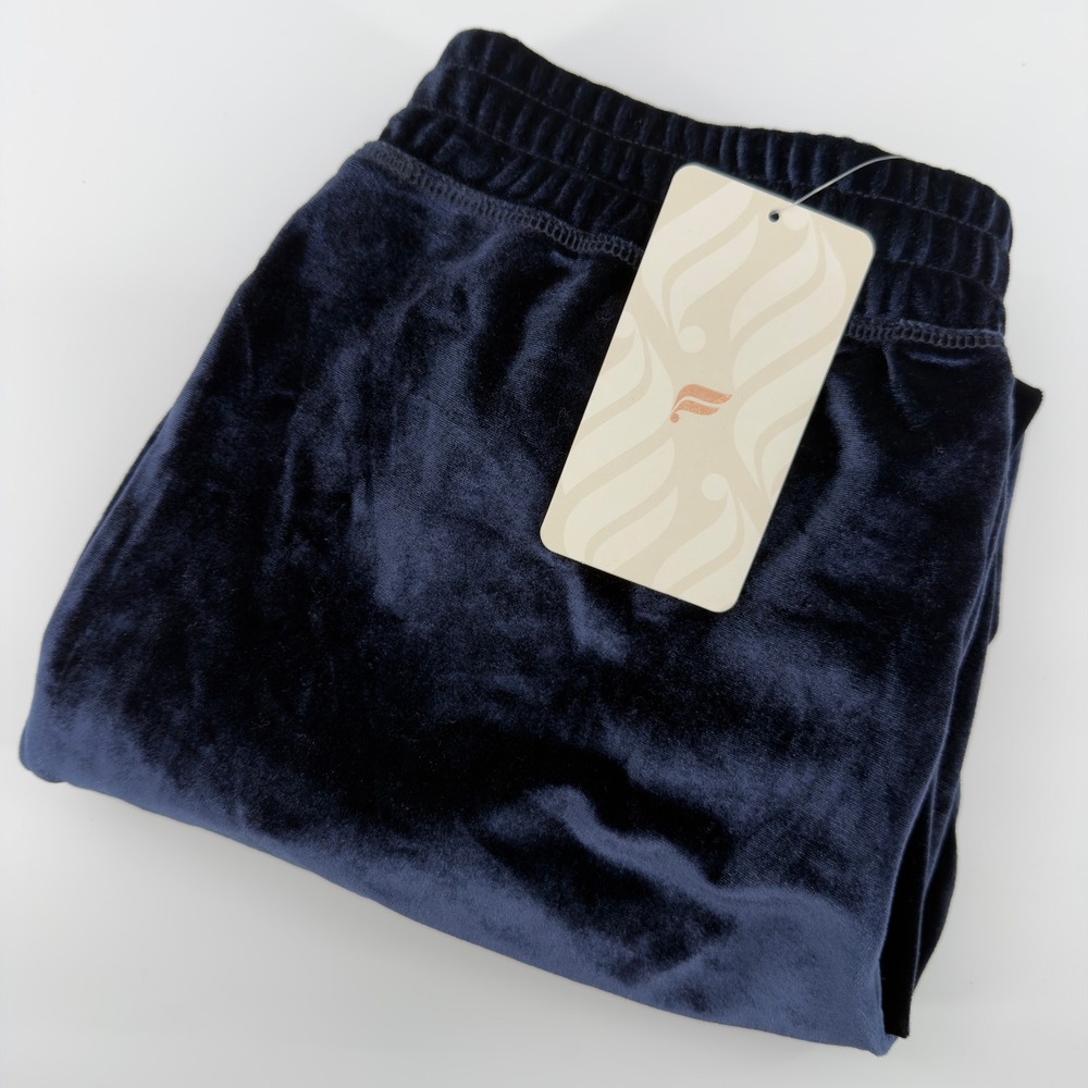NEW Fabletics Velour Jogger Pants Navy Blue Womens Size M Elastic Waist Cuffed